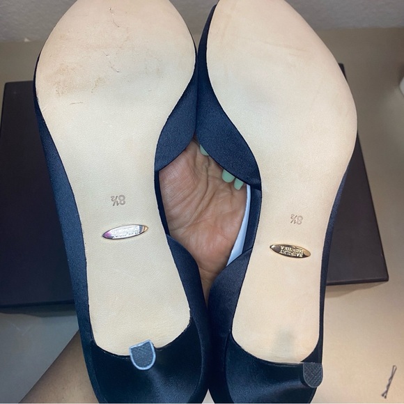 NIB Badgley Mischka Macie Black Satin Pump Half d'Orsay Crystal Vamp - Size 8.5 - Picture 15 of 15